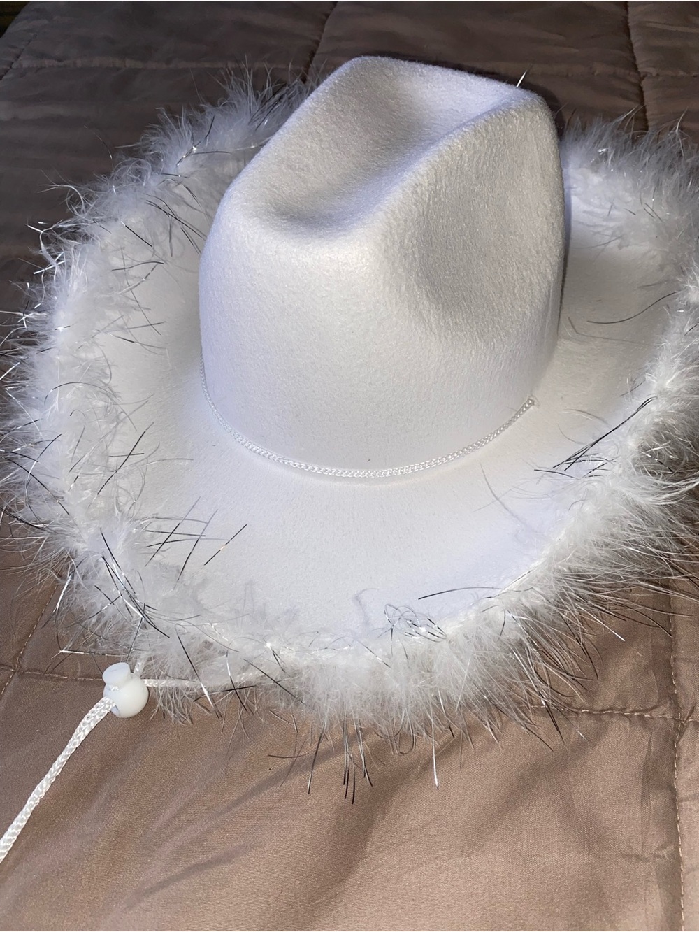 White Feather Trim Cowboy Hat - Women Accessories - Picture 1 of 4